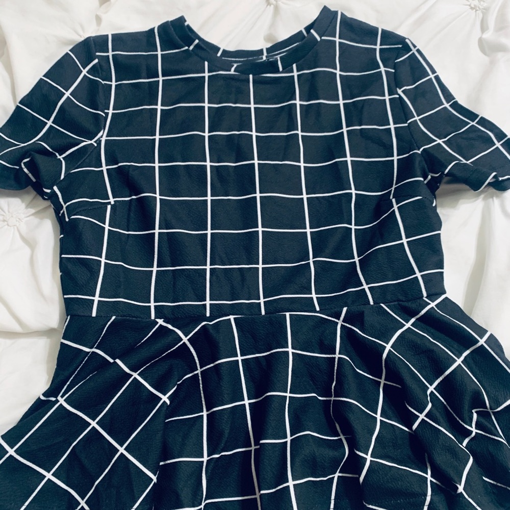 Brand New Checkered Black & White Peplum Blouse